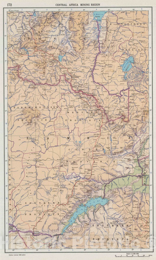 Historic Map : 1967 172. Central Africa Mining Region. The World Atlas. - Vintage Wall Art