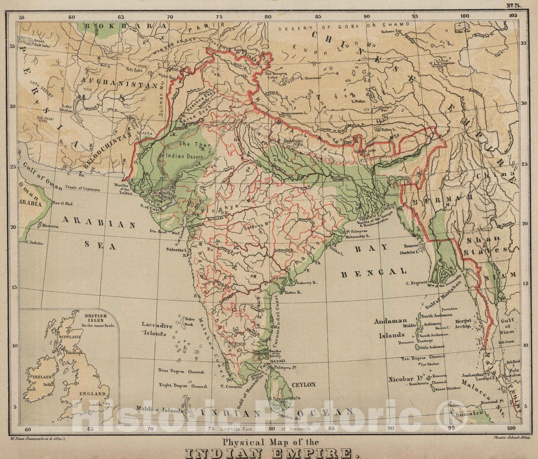 Historic Map : 1880 Physical Map of the Indian Empire. v1 - Vintage Wall Art