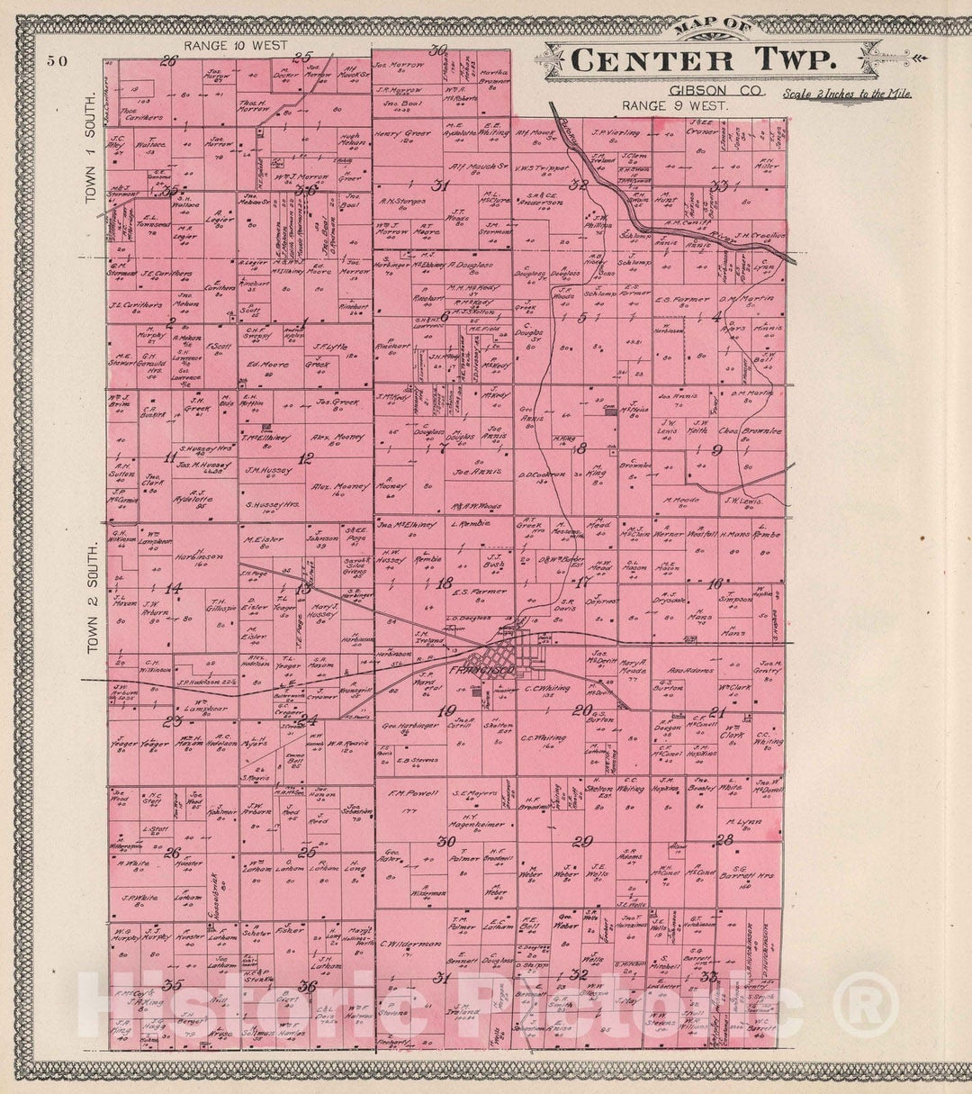 Historic Map : 1899 Center Township, Gibson County, Indiana. - Vintage Wall Art