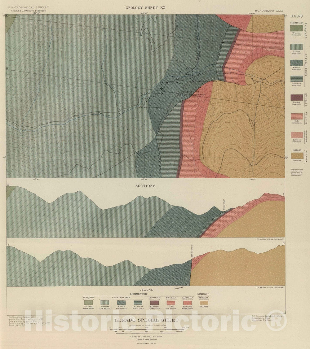 Historic Map - Geologic Atlas - 1898 Lenado Special Sheet. - Vintage Wall Art