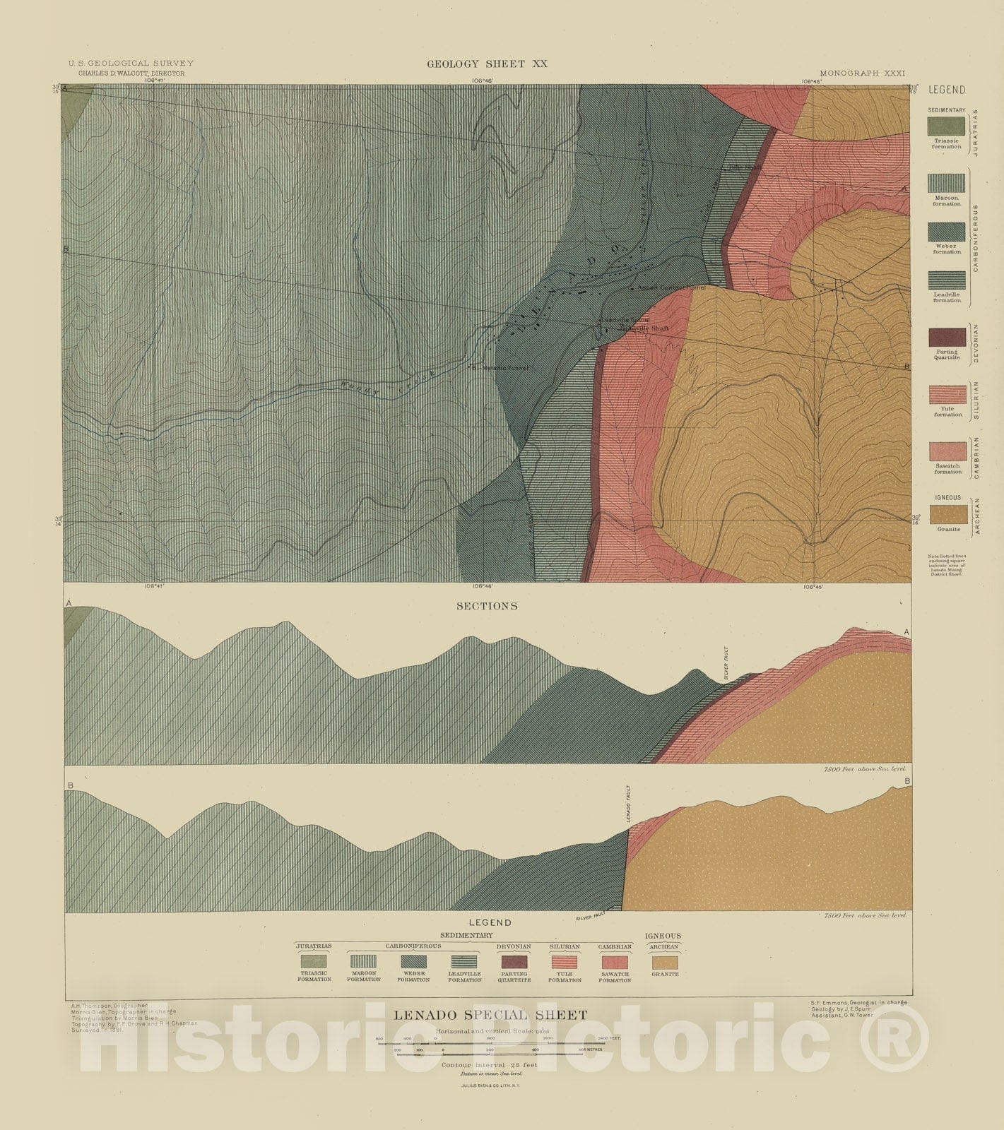 Historic Map - Geologic Atlas - 1898 Lenado Special Sheet. - Vintage Wall Art