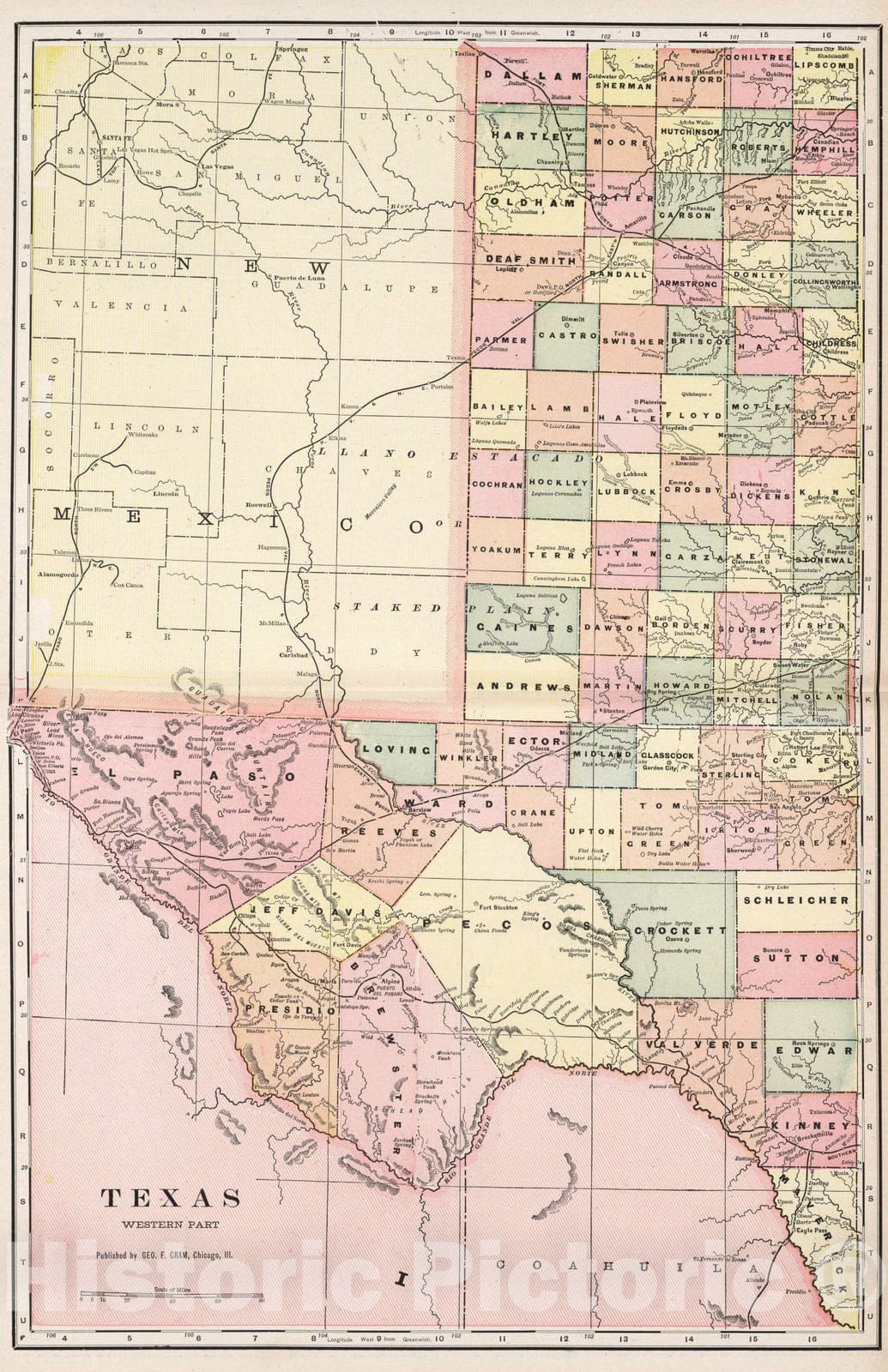 Historic Map : 1901 Texas : Western part - Vintage Wall Art