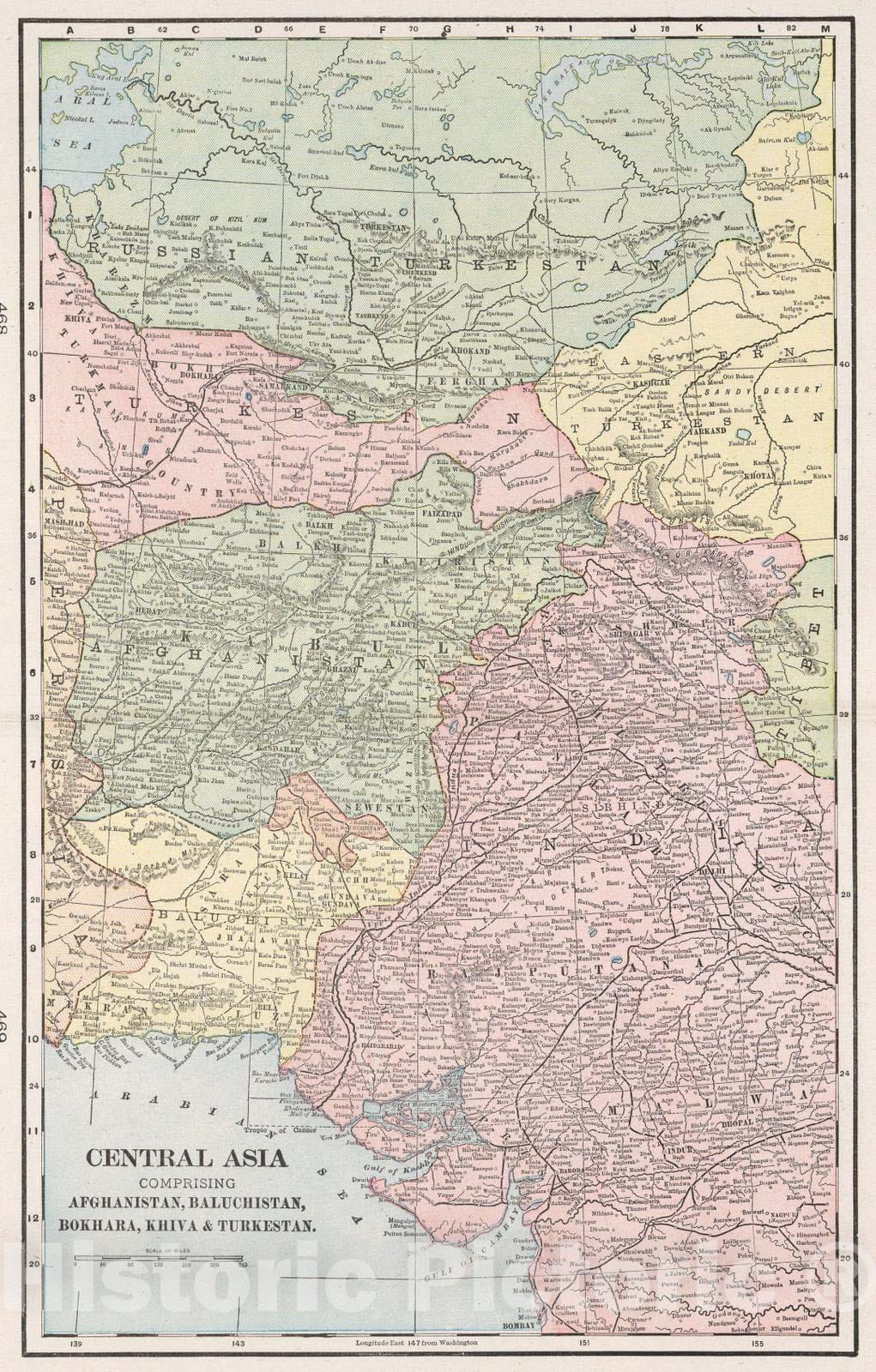 Historic Map : 1901 Central Asia : Comprising Afghanistan, Baluchistan, Bokhara, Khiva & Turkestan - Vintage Wall Art