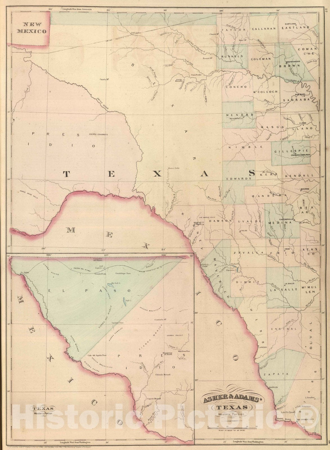 Historic Map : Commercial Reference Book - 1875 Texas, Western Portion. - Vintage Wall Art