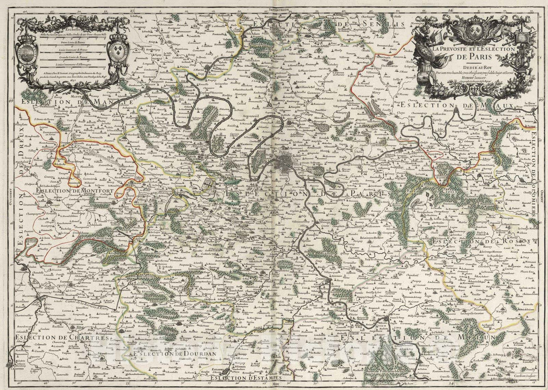 Historic Map : 1695 Le Prevoste et l'Eslection de Paris. - Vintage Wall Art