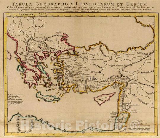 Historic Map : Greece; Turkey, Rome, Asia; Europe 1742 Colonia Romana, Tabula Geographica Provinciarum et Urbium. , Vintage Wall Art