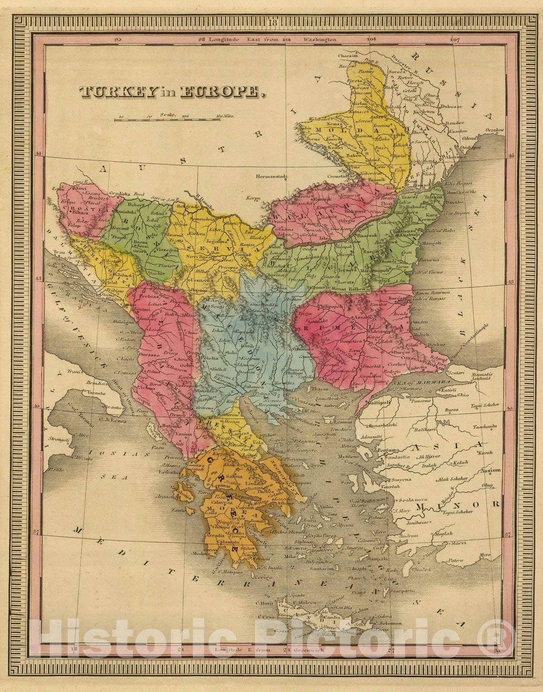 Historic Map : 1845 Turkey In Europe. v2 - Vintage Wall Art