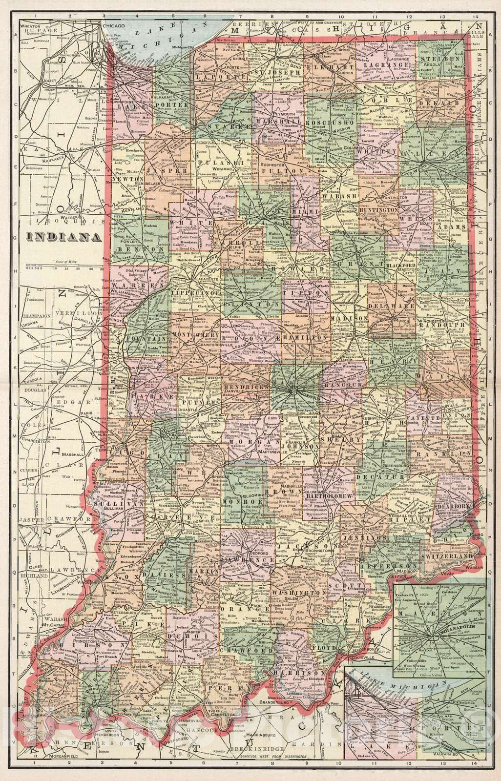 Historic Map : 1901 Indiana : Vintage Wall Art