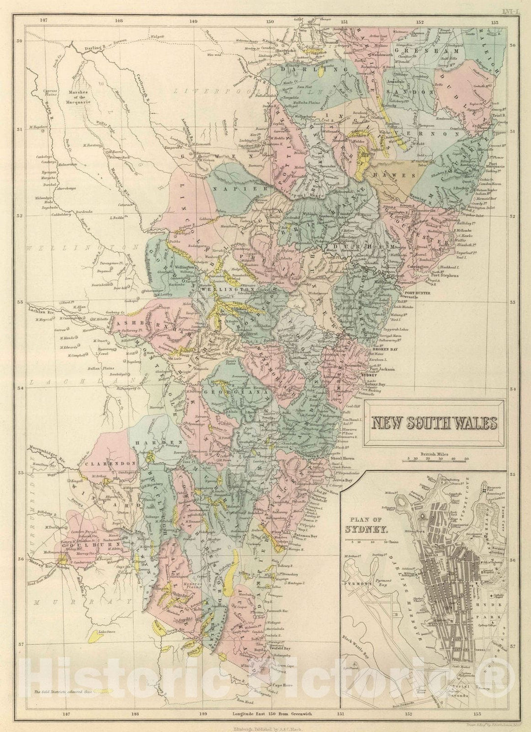 Historic Map : 1854 New South Wales : Vintage Wall Art