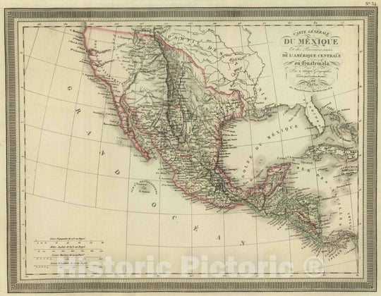 Historic Map : Guatemala; Mexico, , Central America 1826 Carte Generale du Mexique et des Provinces-unis de l'Amerique Centrale. , Vintage Wall Art