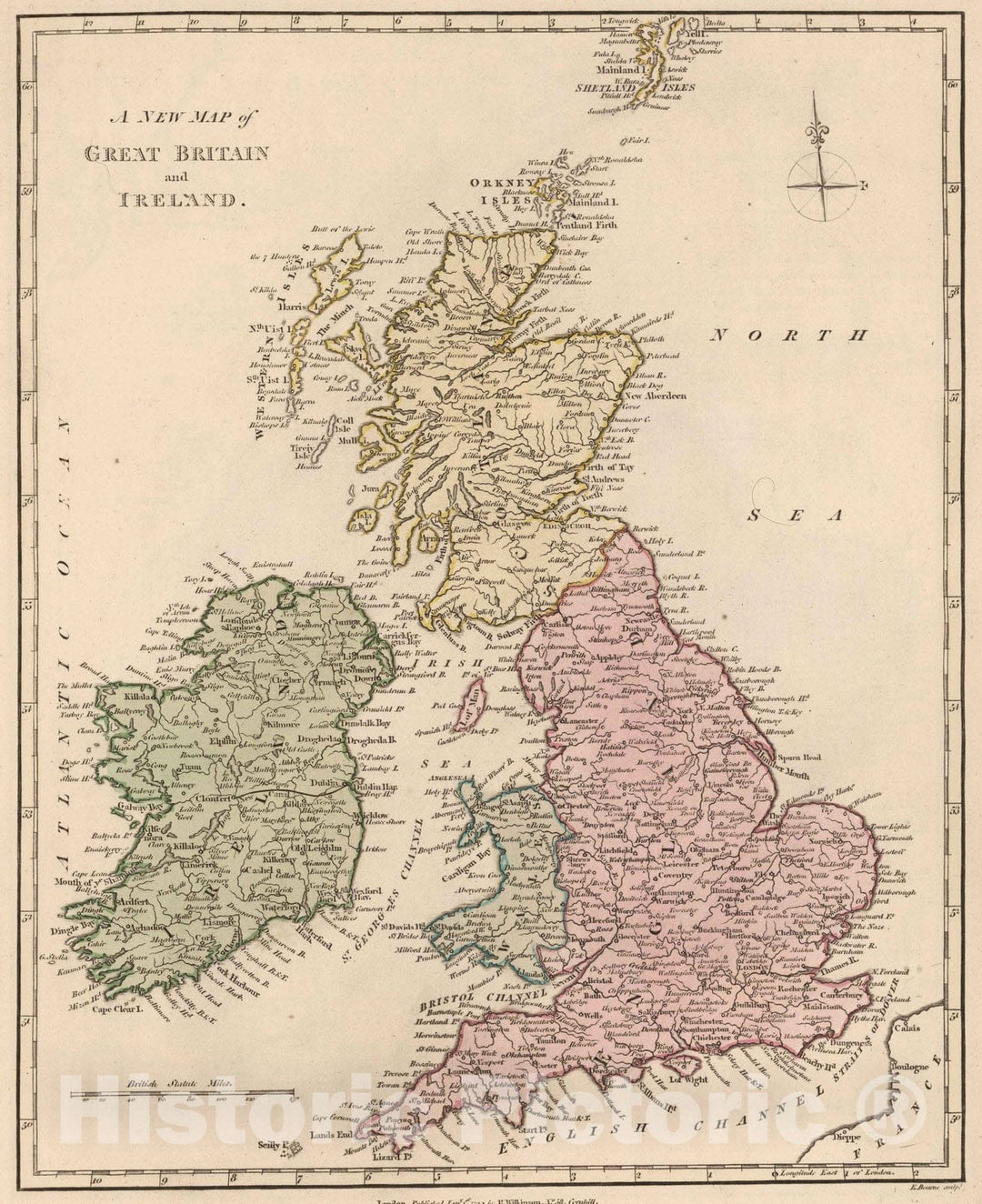 Historic Map : 1794 A New Map of Great Britain and Ireland. - Vintage Wall Art