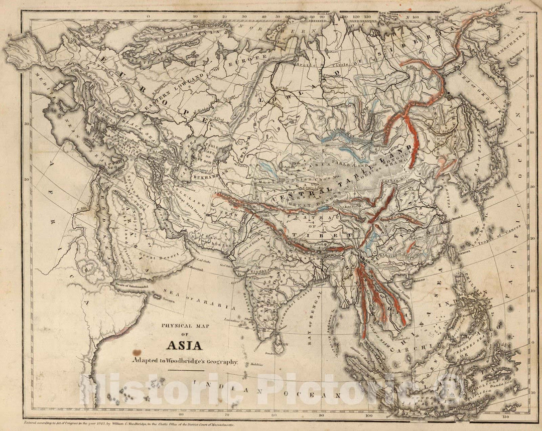 Historic Map : School Atlas - 1849 Physical Map Of Asia - Vintage Wall Art