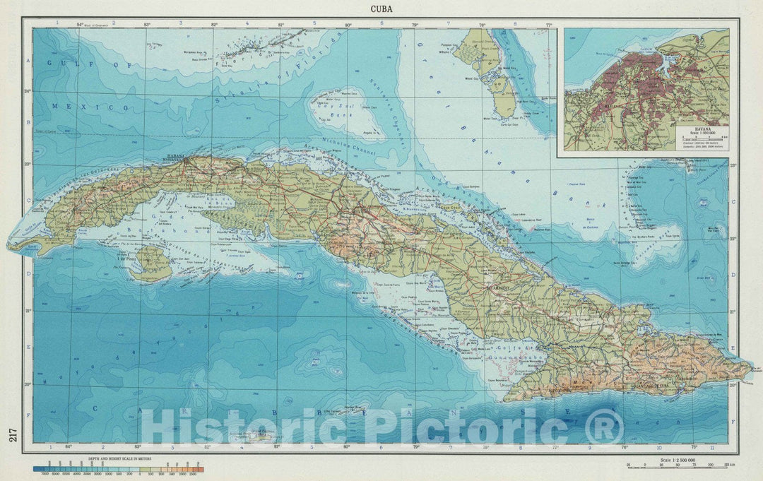 Historic Map : 1967 217. Cuba. Havana. The World Atlas. - Vintage Wall Art