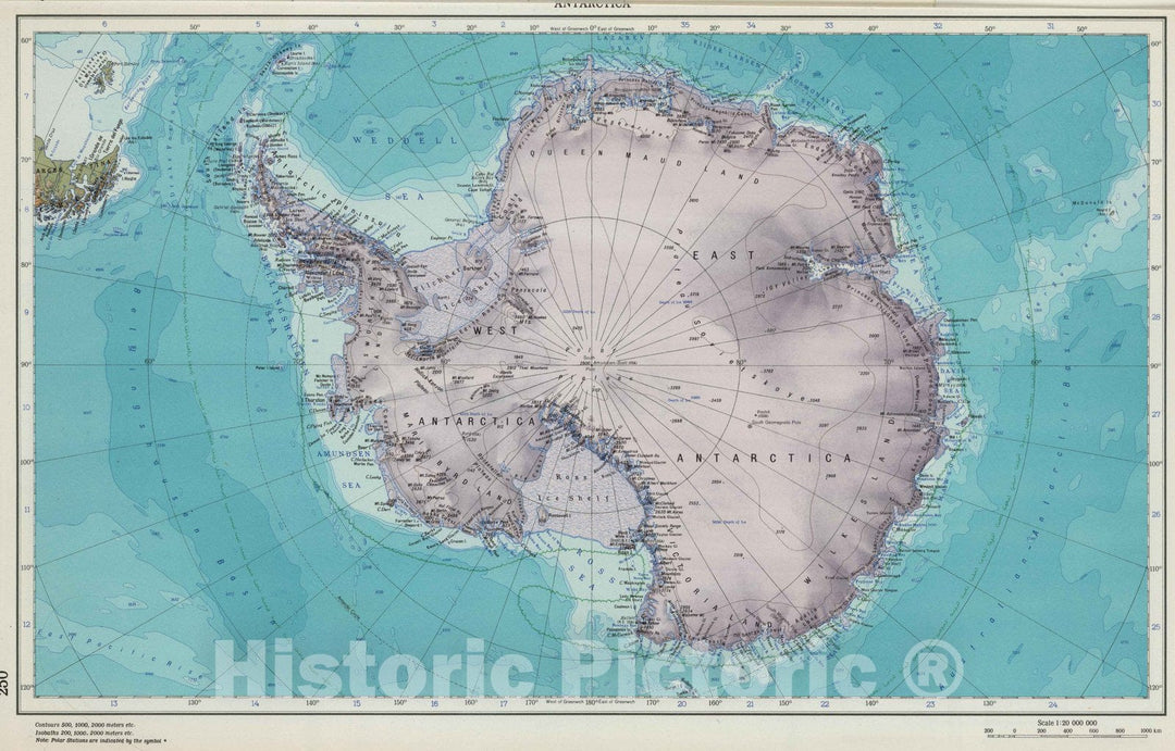 Historic Map : 1967 250. Antarctica. The World Atlas. - Vintage Wall Art