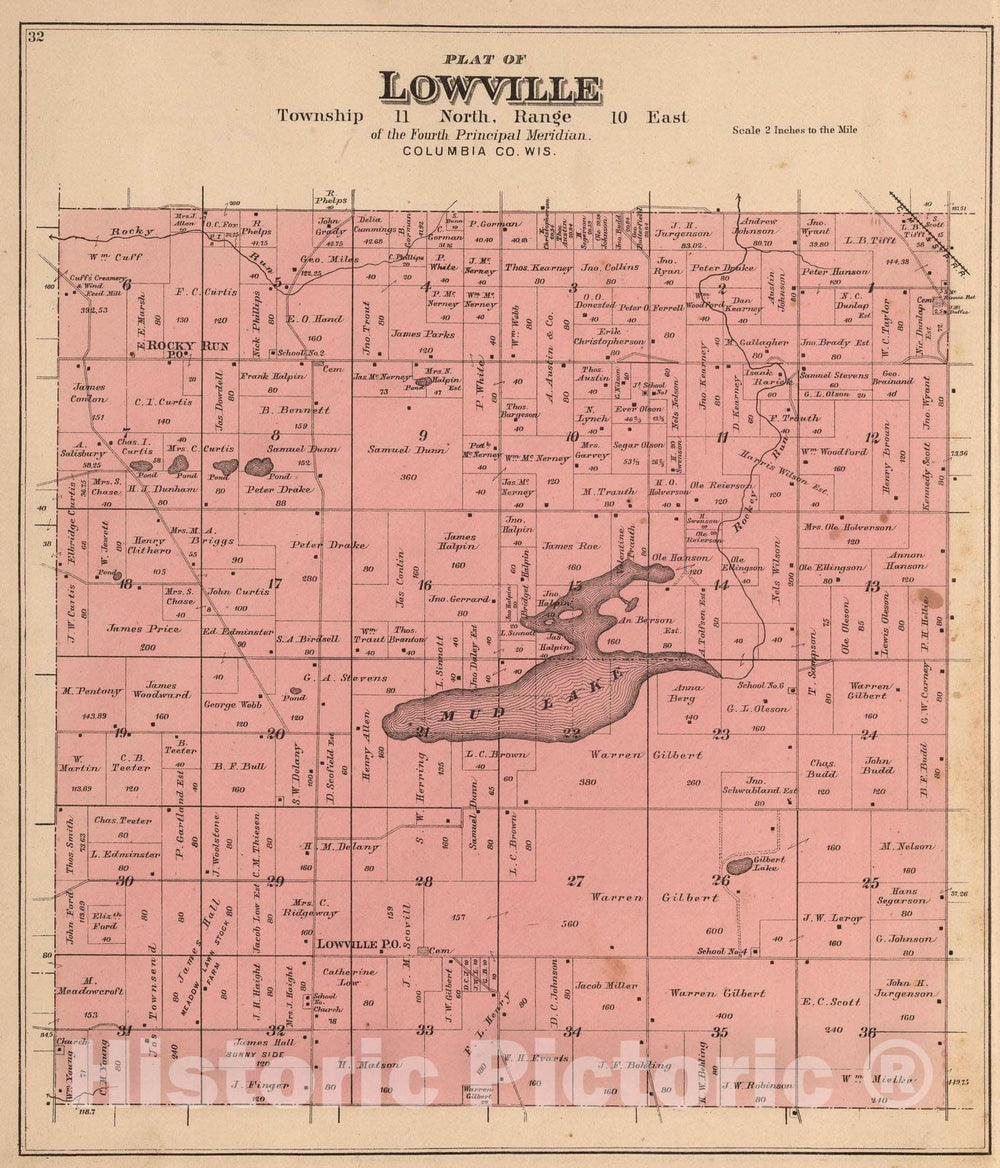 Historic Map : 1890 Lowville Township, Columbia County, Wisconsin. - Vintage Wall Art