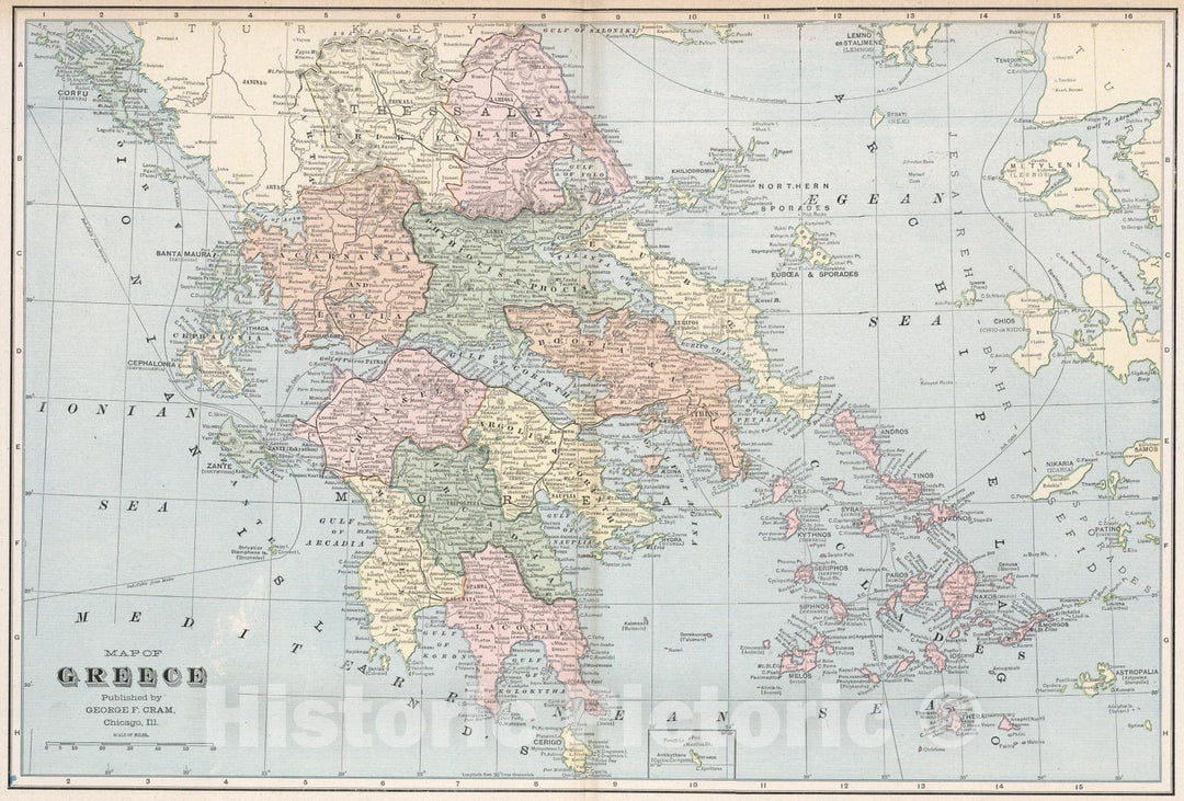 Historic Map : 1901 Map of Greece - Vintage Wall Art