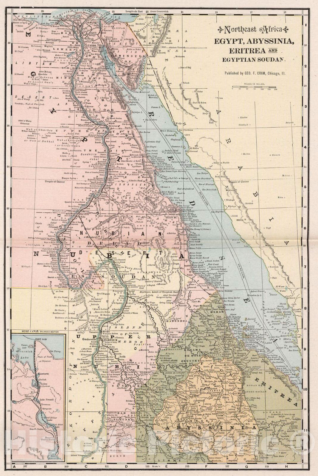 Historic Wall Map : 1901 Northeast Africa, Egypt, Abyssinia, Eritrea and Egyptian Soudan - Vintage Wall Art