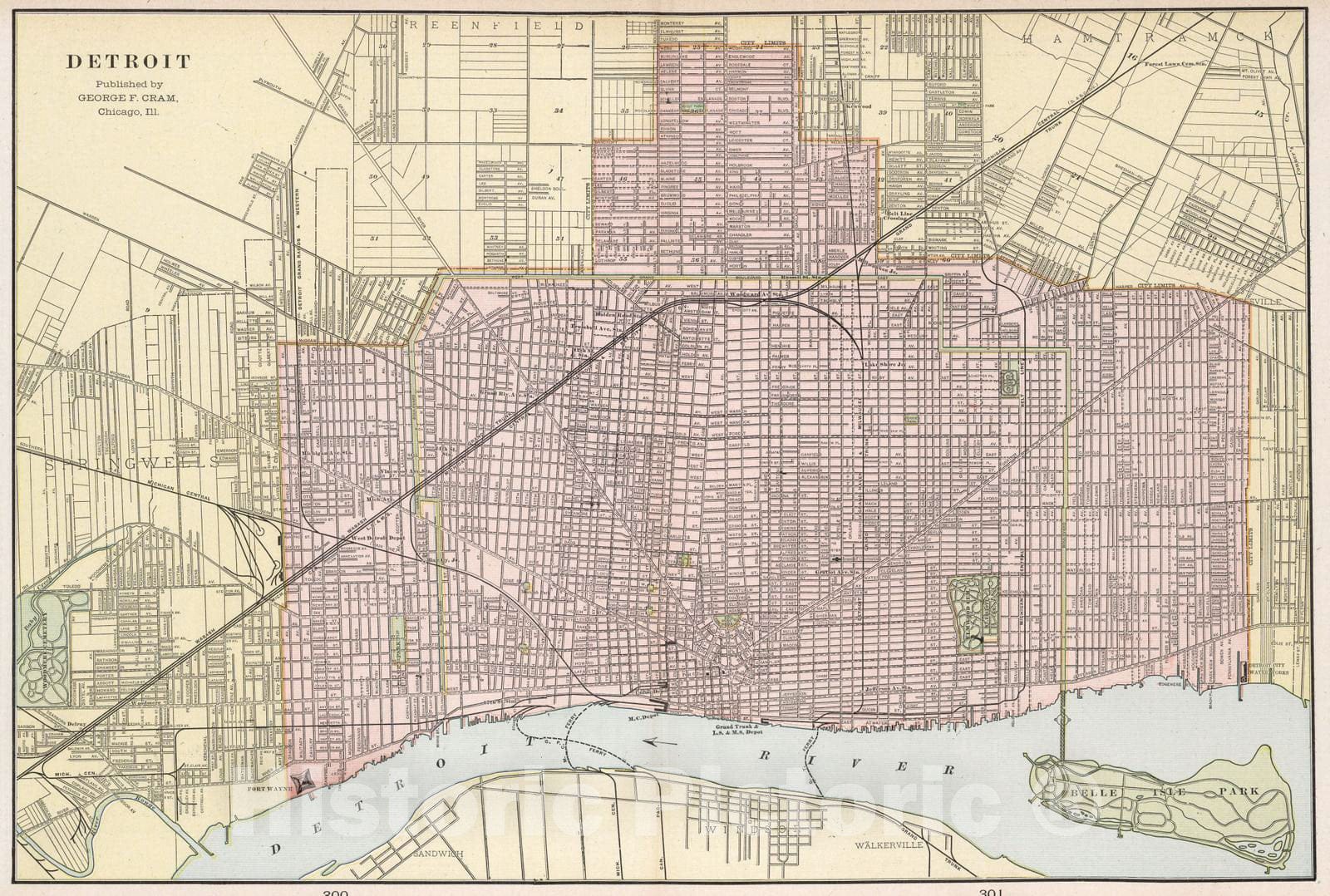 Historic Map : 1901 Detroit : Vintage Wall Art