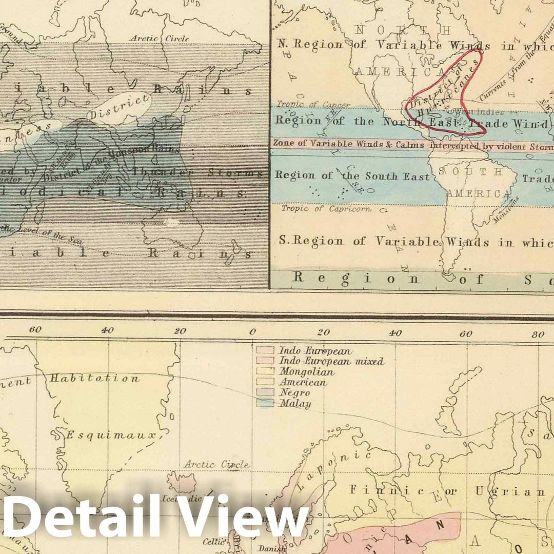 Historic Map : 1854 World Physical Features. Ocean Currents. Ethnographic Chart of the World. - Vintage Wall Art