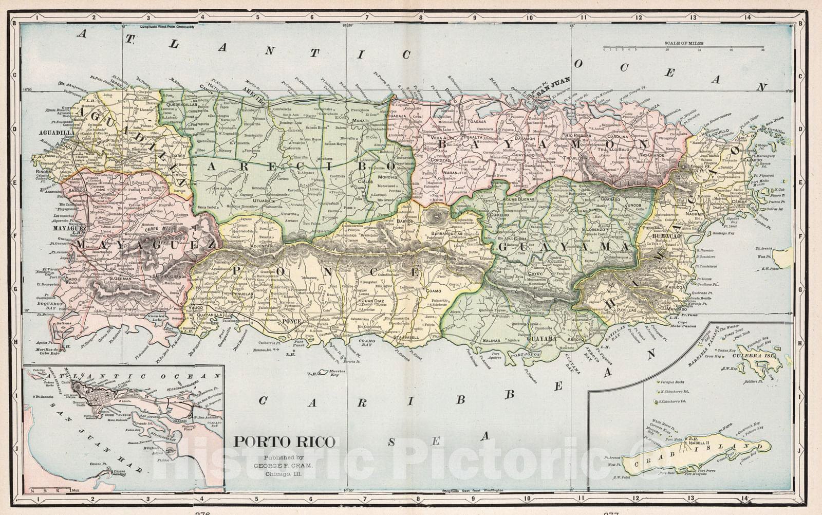 Historic Map : Puerto Rico, 1901 Porto Rico , Vintage Wall Art