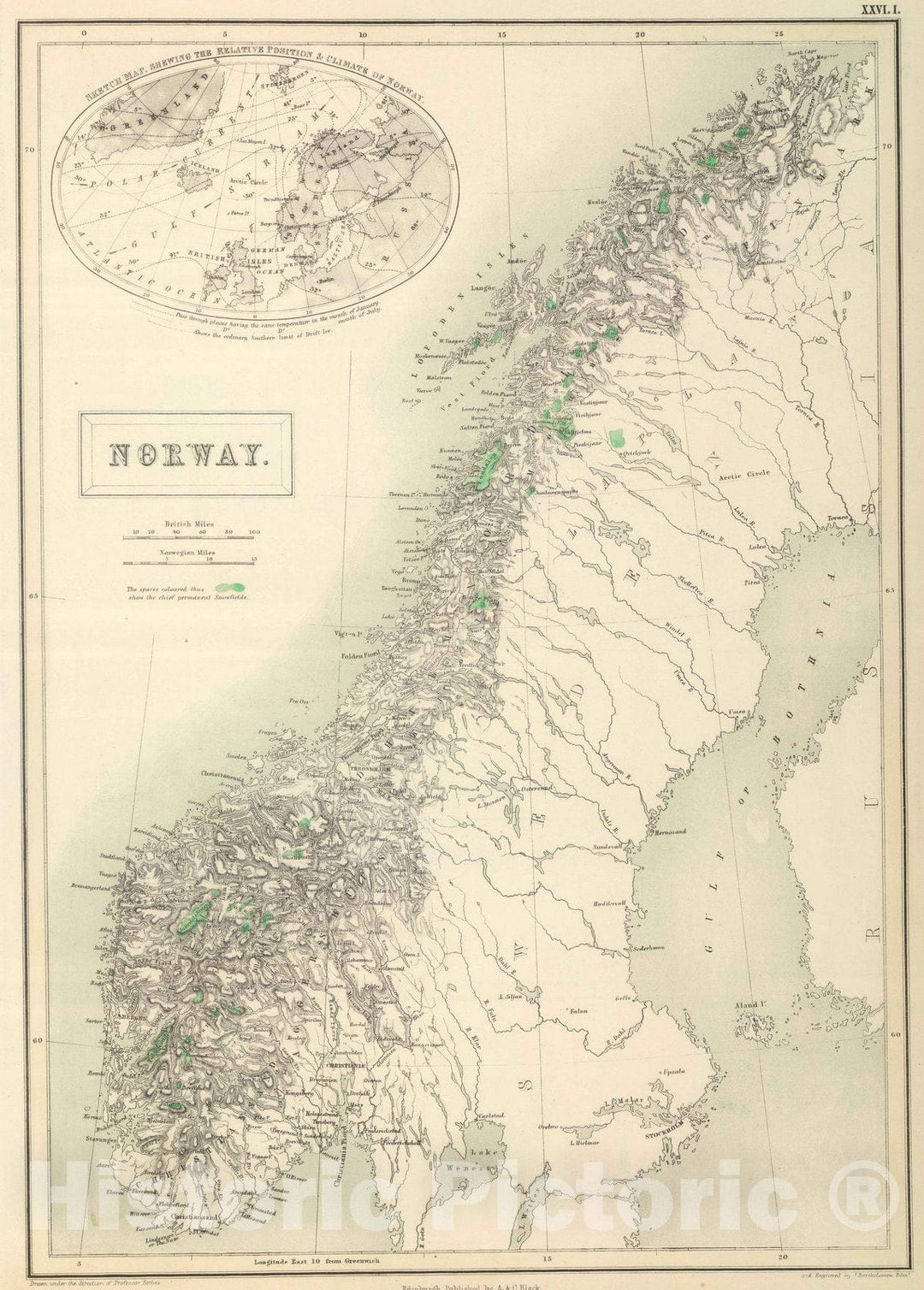 Historic Wall Map : 1854 Norway. - Vintage Wall Art