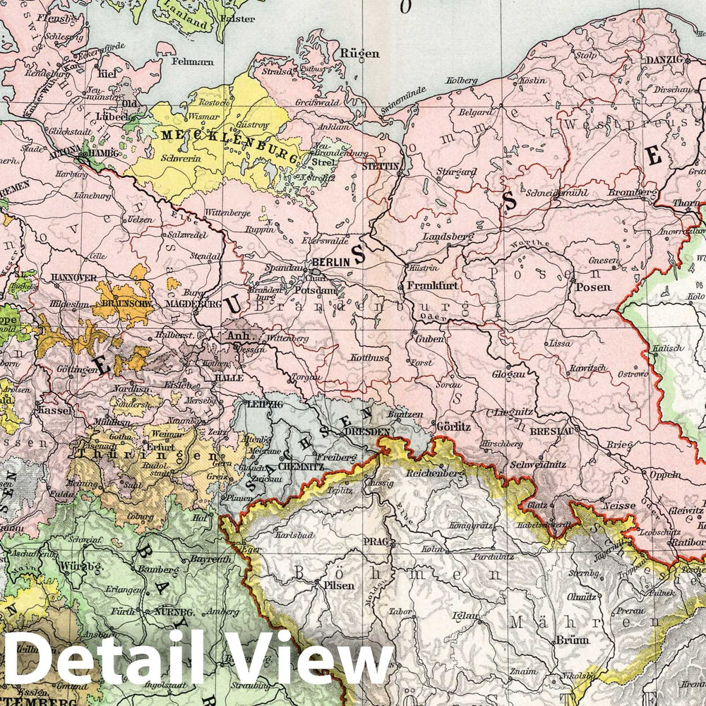 Historic Map : Germany, 1896 Deutsches Reich, Staatenkarte , Vintage Wall Art