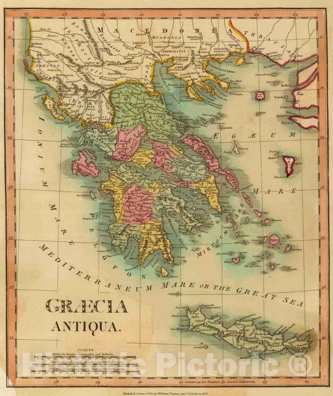 Historic Map : Greece, 1811 Graecia Antiqua. , Vintage Wall Art