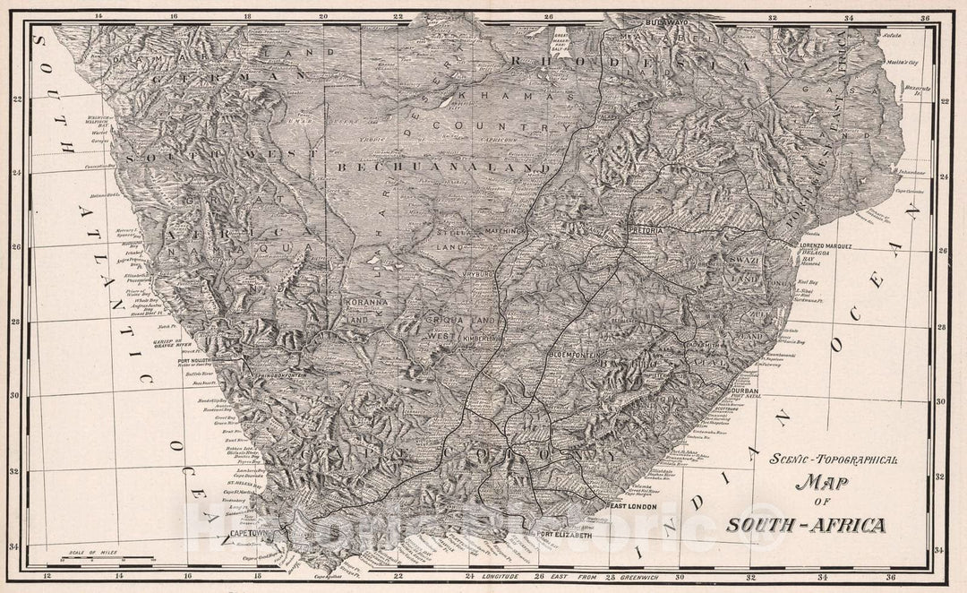 Historic Map : 1901 Scenic-Topographical map of South Africa - Vintage Wall Art