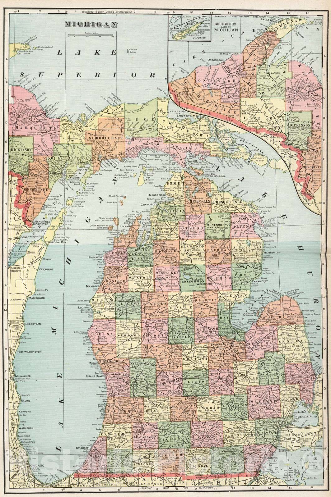 Historic Map : 1901 Michigan : Vintage Wall Art