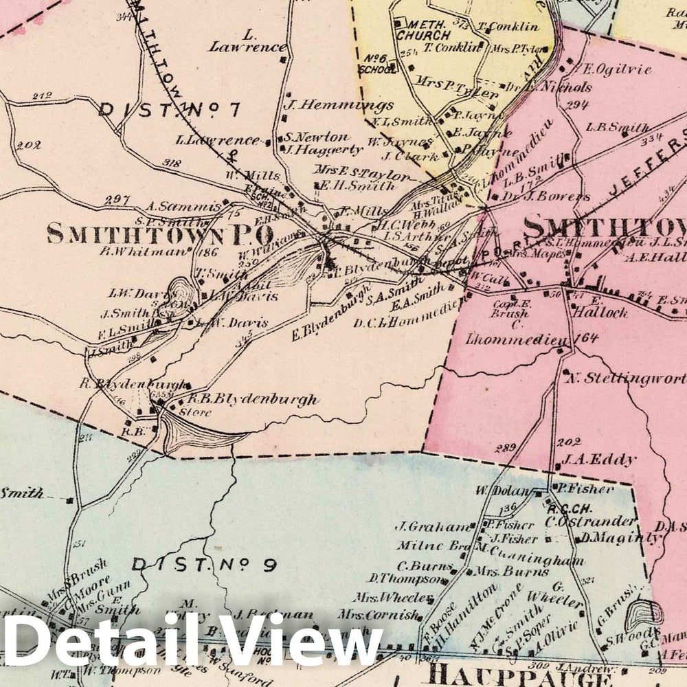 Historic Map : 1873 Smithtown. Long Island. - Vintage Wall Art