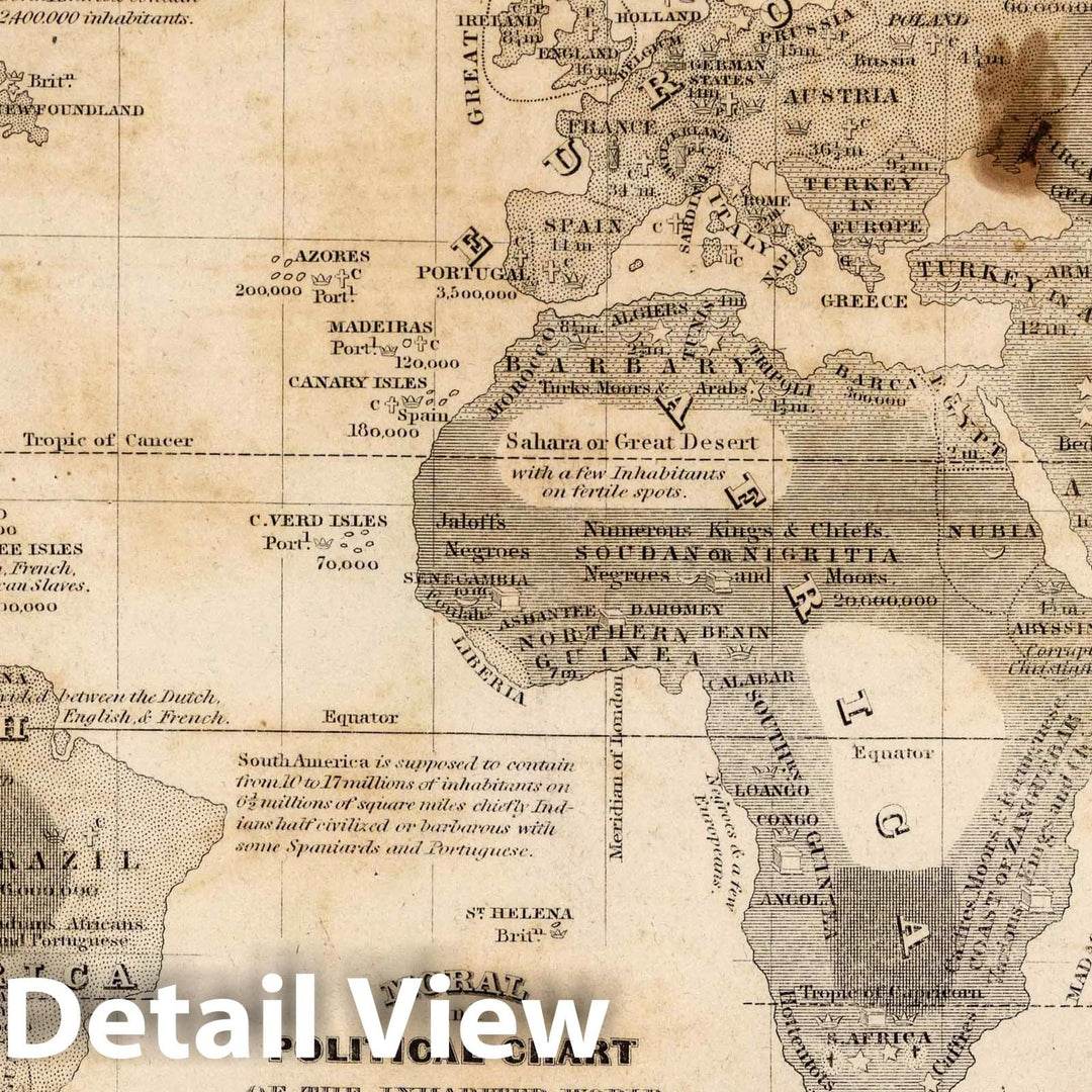 Historic Map : School Atlas - 1849 Moral And Political Chart Of The Inhabited World - Vintage Wall Art