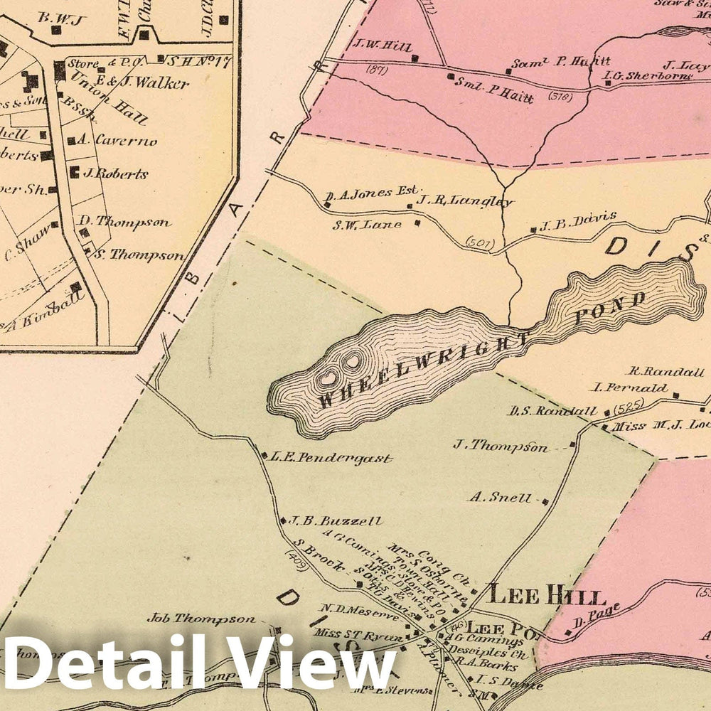 Historic Map : 1871 Lee, Strafford County, New Hampshire. Bow Lake Village. - Vintage Wall Art