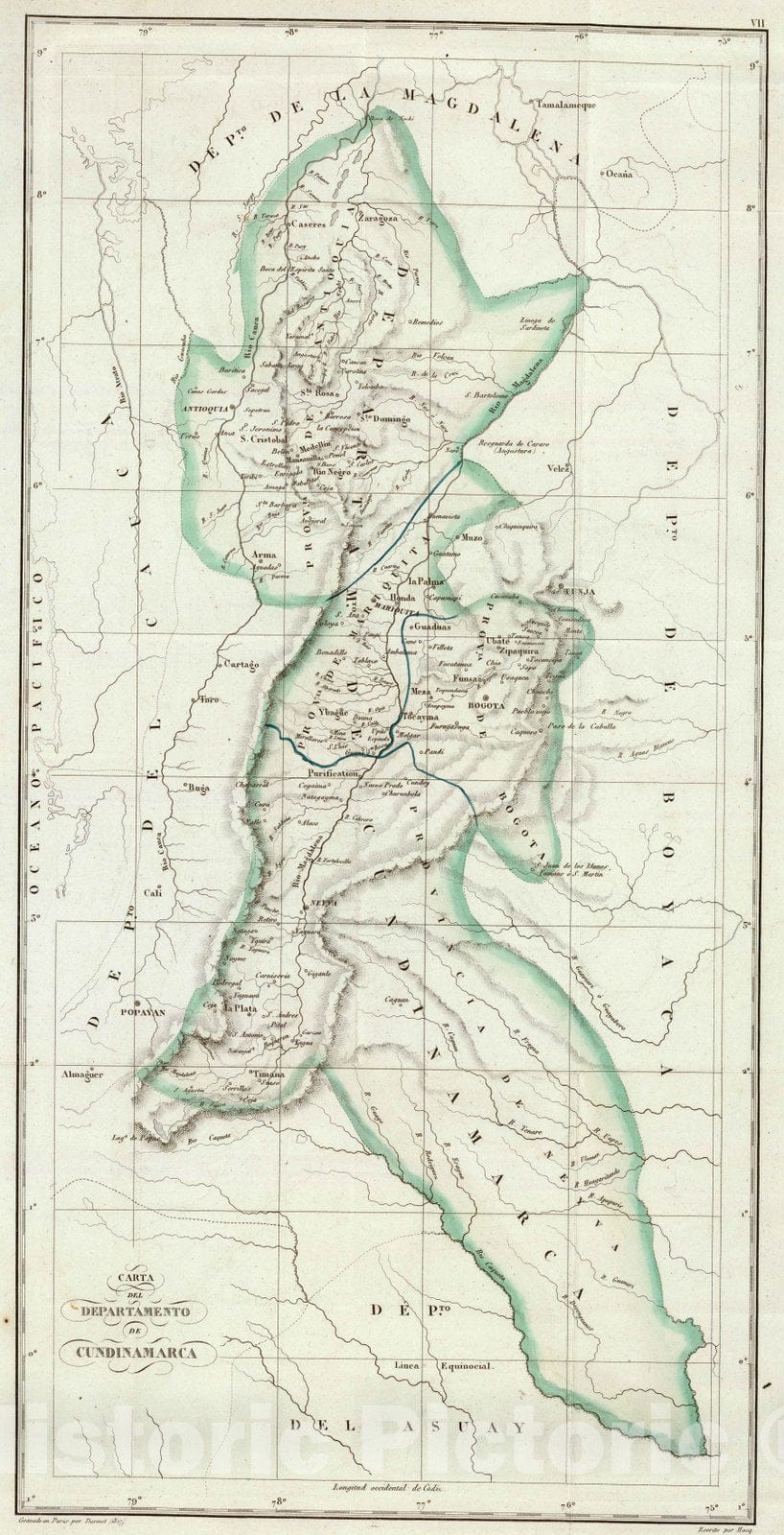 Historic Map : Colombia, 1827 Cundinamarca. , Vintage Wall Art