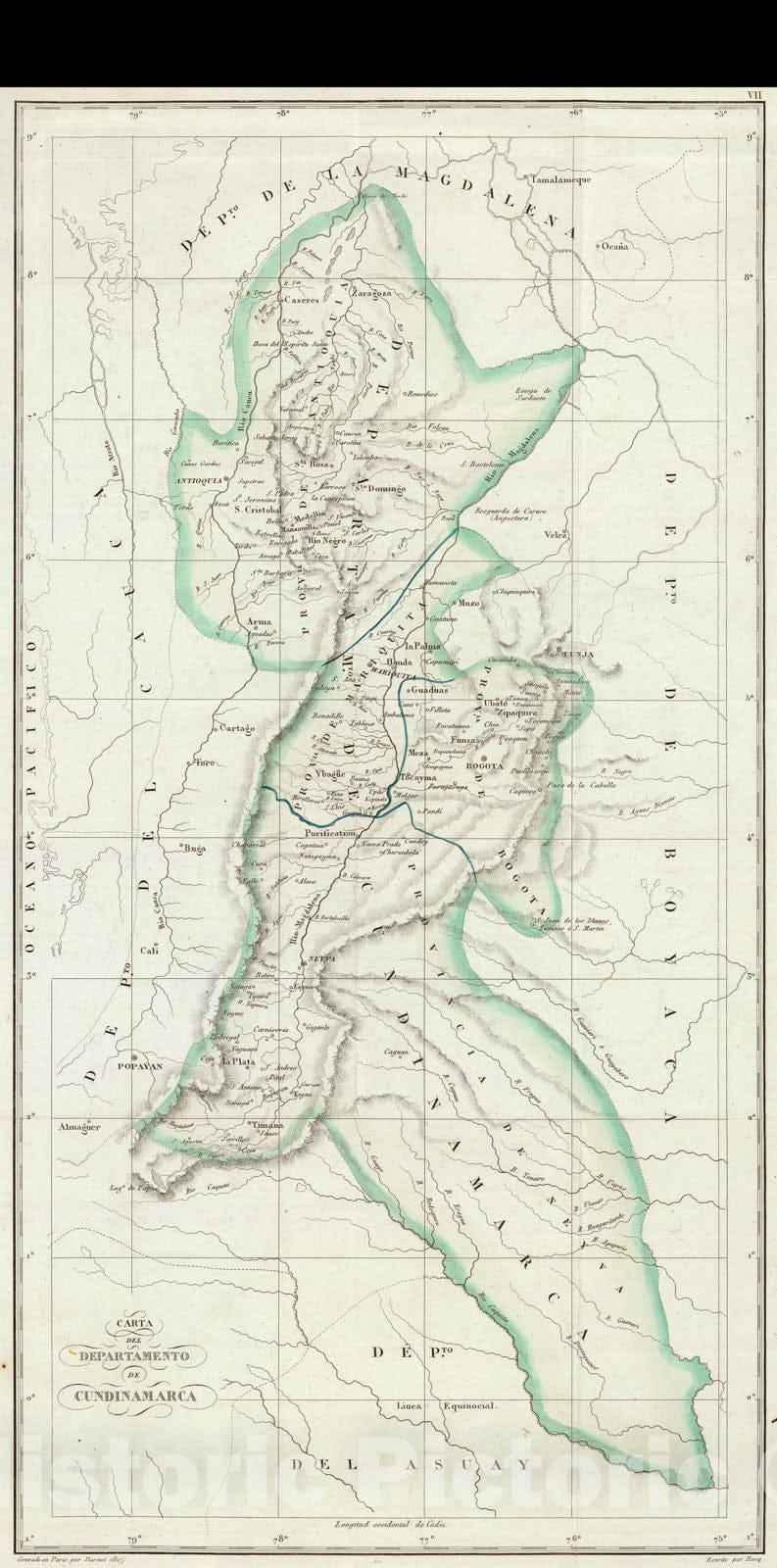 Historic Map : Colombia, 1827 Cundinamarca. , Vintage Wall Art