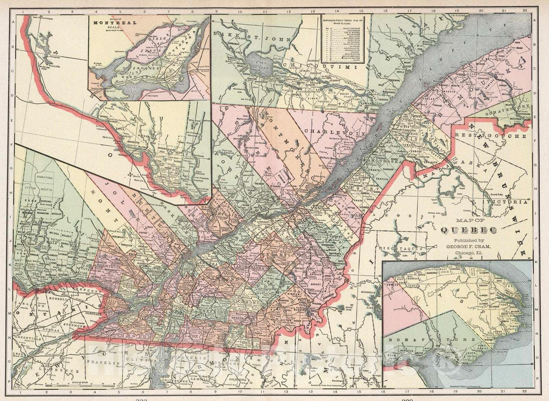 Historic Wall Map : 1901 Map of Quebec - Vintage Wall Art