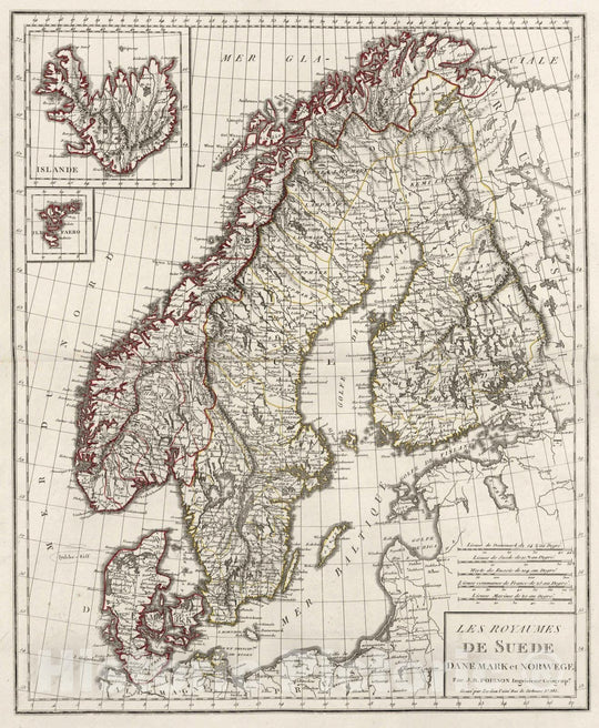 Historic Map : Sweden, 1804 X. Les Royaumes de Suede, Danemark et Norwege. , Vintage Wall Art