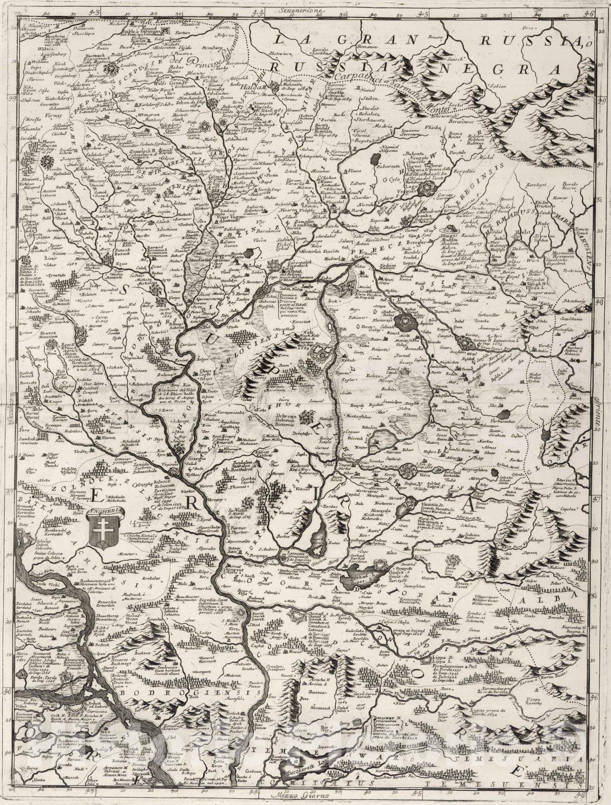 Historic Map : Croatia, Danube River 1693 Corso del Danubio (5 of 6) , Vintage Wall Art