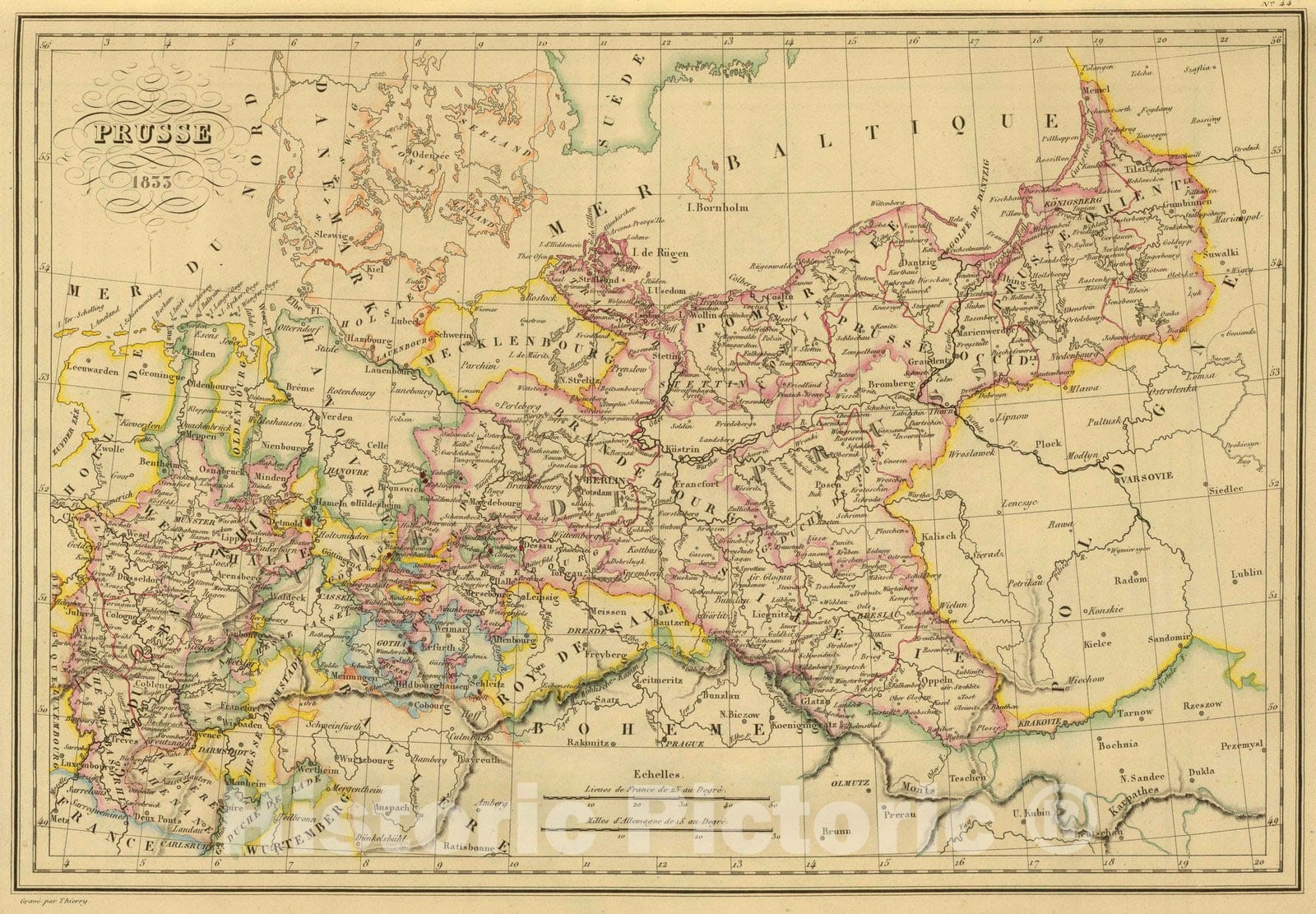 Historic Map : Germany; Poland, 1837 Prusse. , Vintage Wall Art