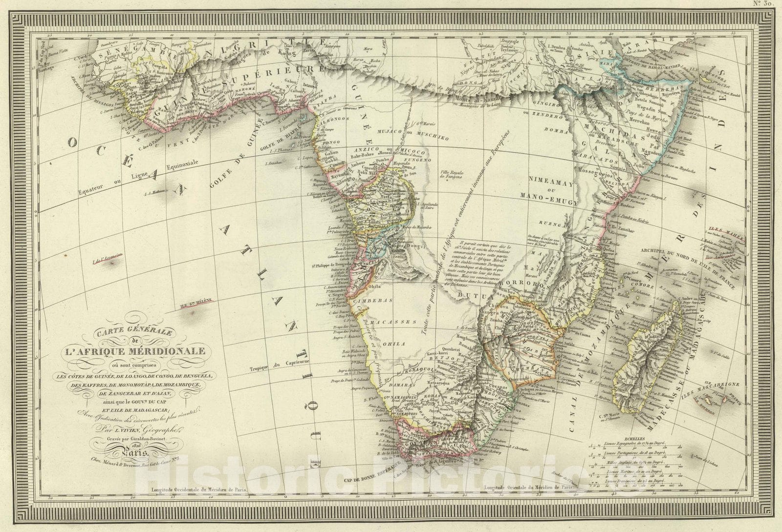 Historic Map : Ivory Coast; South Africa, Central Africa 1826 Carte Generale de L'Afrique Meridionale. , Vintage Wall Art