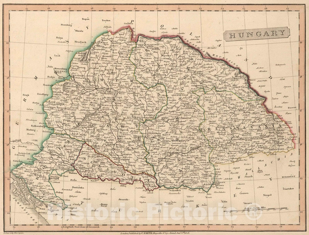 Historic Map : 1808 Hungary. - Vintage Wall Art