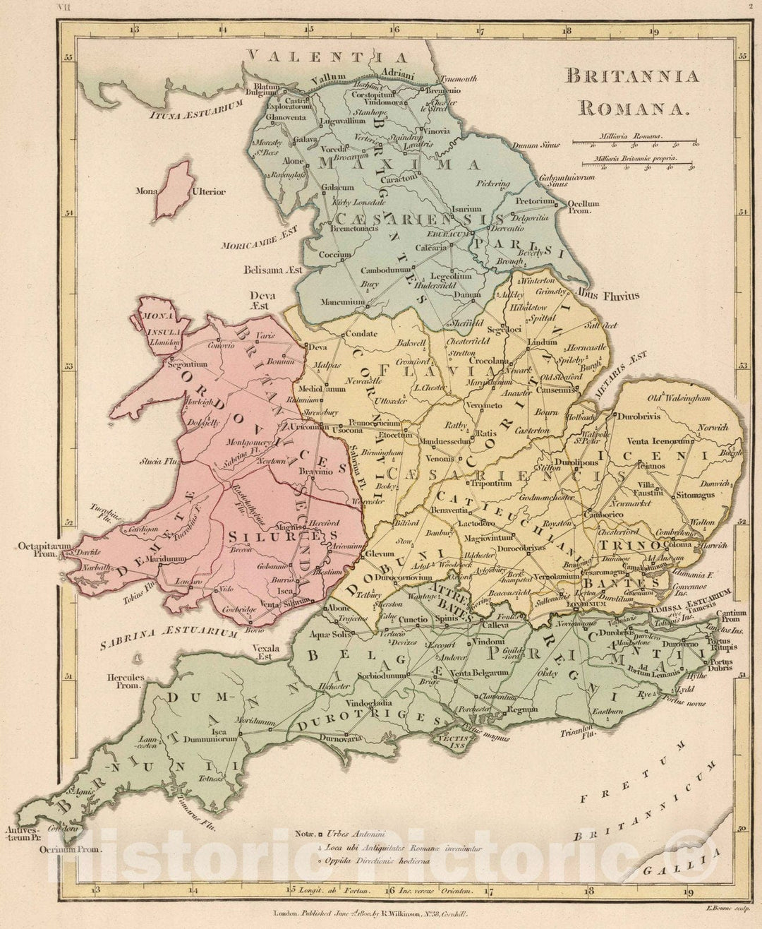 Historic Map : England; Wales, 1800 Britannia Romana. , Vintage Wall Art