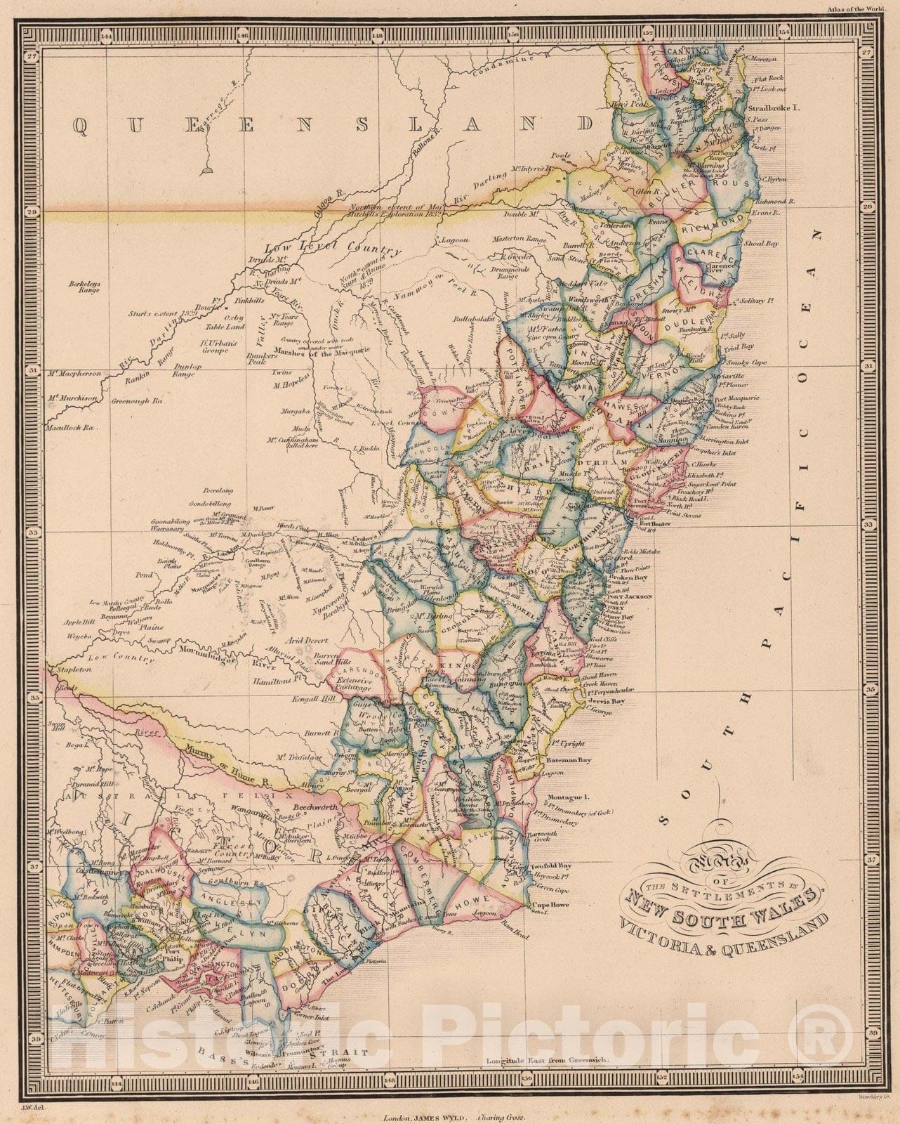 Historic Map : 1864 Map of the Settlements in New South Wales, Victoria and Queensland - Vintage Wall Art