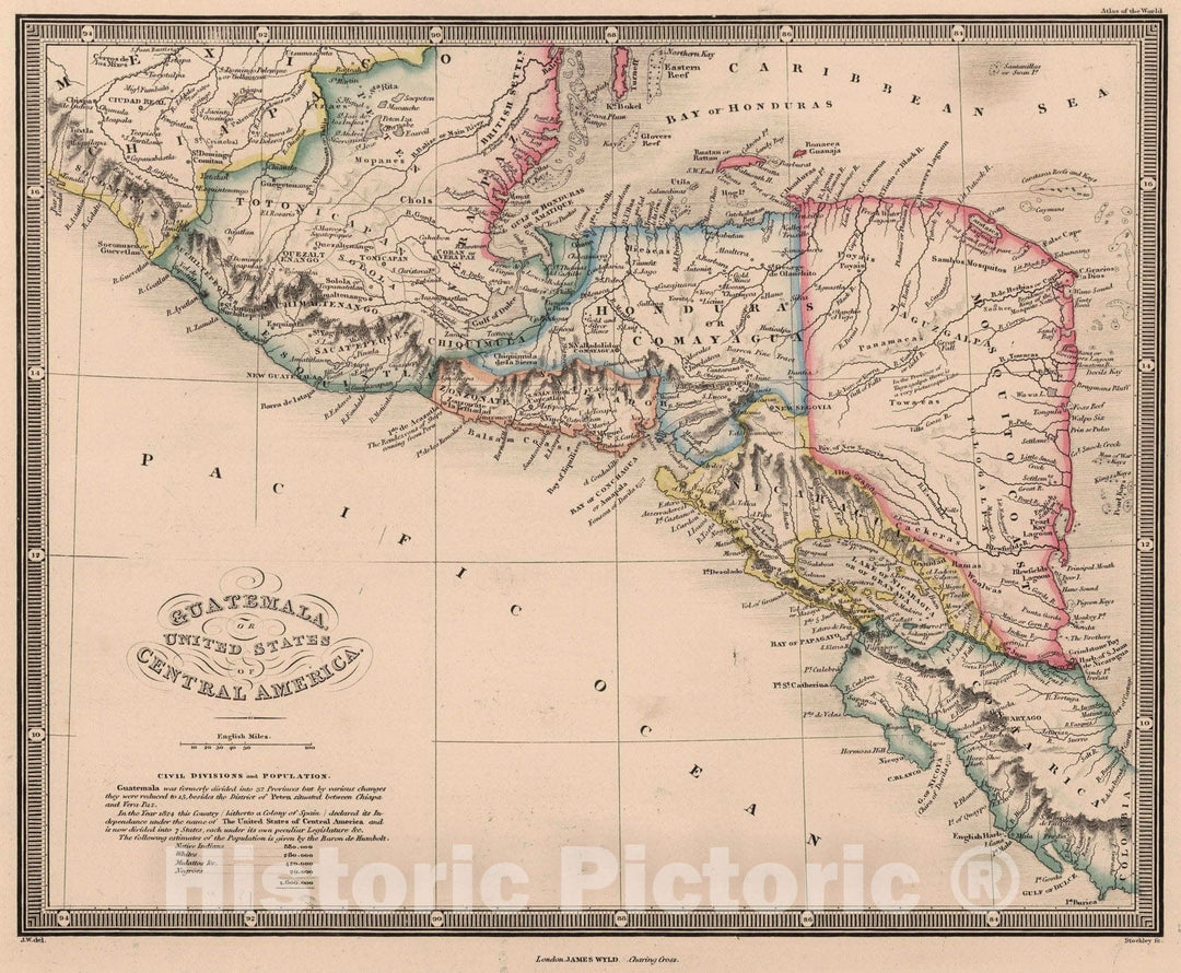 Historic Map : 1864 Guatemala or United States of Central America - Vintage Wall Art