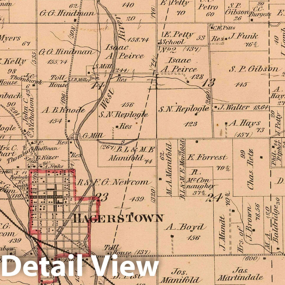 Historic Map : 1874 Jefferson Township, Wayne County, Indiana. - Vintage Wall Art