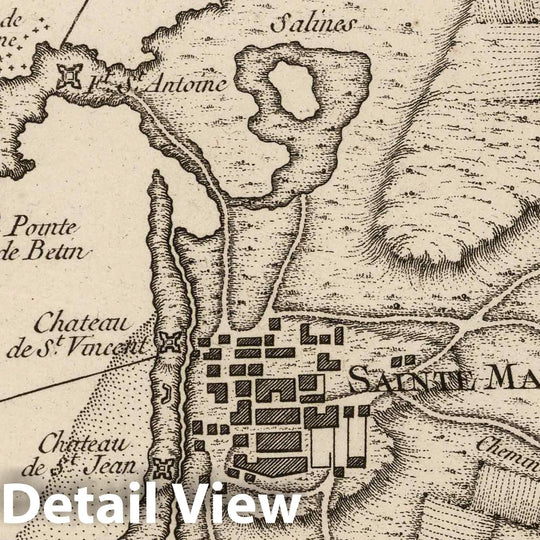 Historic Map : Colombia, 1764 Plan De La Baye Et Ville De Sainte Marthe et de la Coste aux Environs , Vintage Wall Art