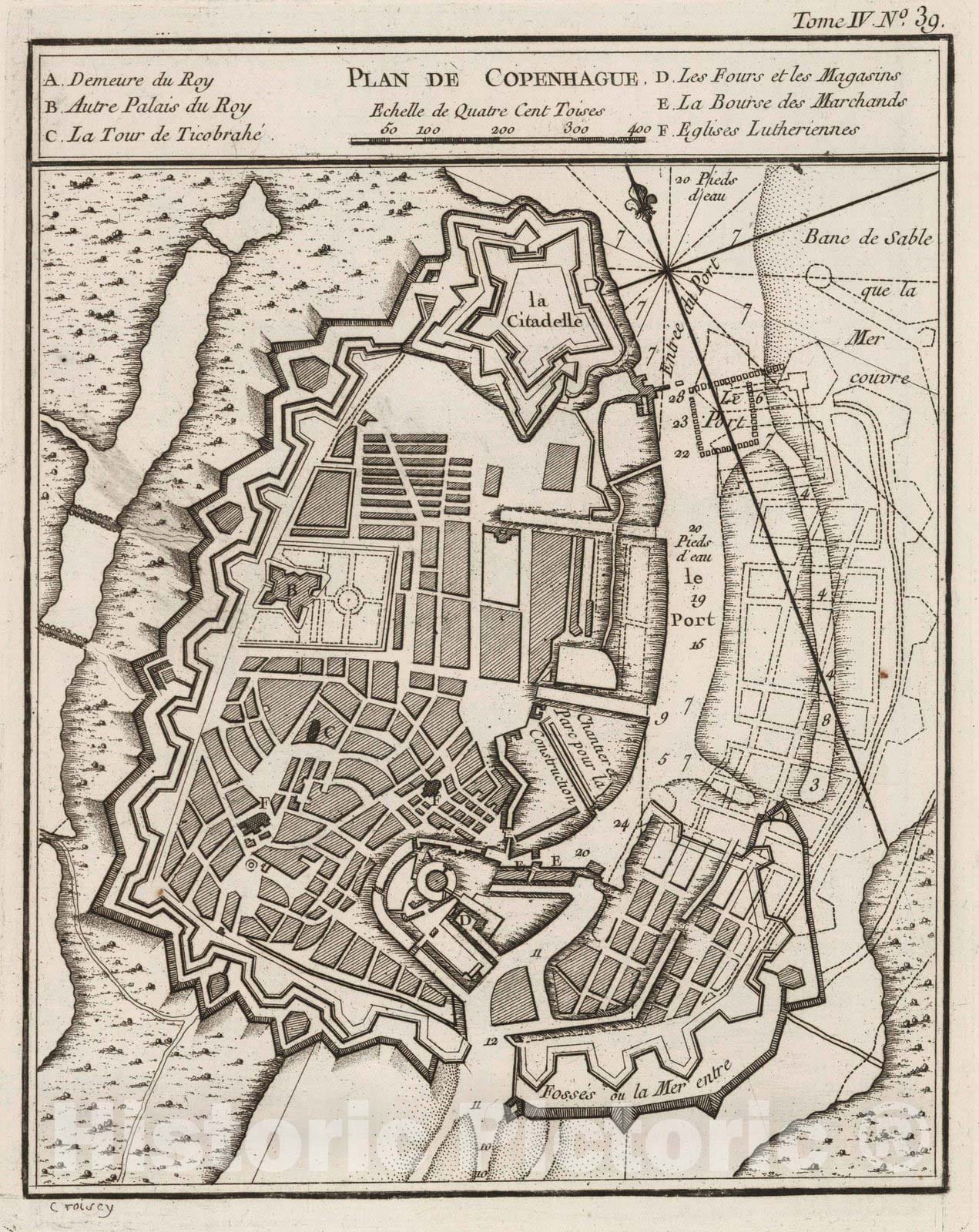 Historic Map : Denmark , Copenhagen (Denmark), Europe 1764 Carte de Copenhague , Vintage Wall Art