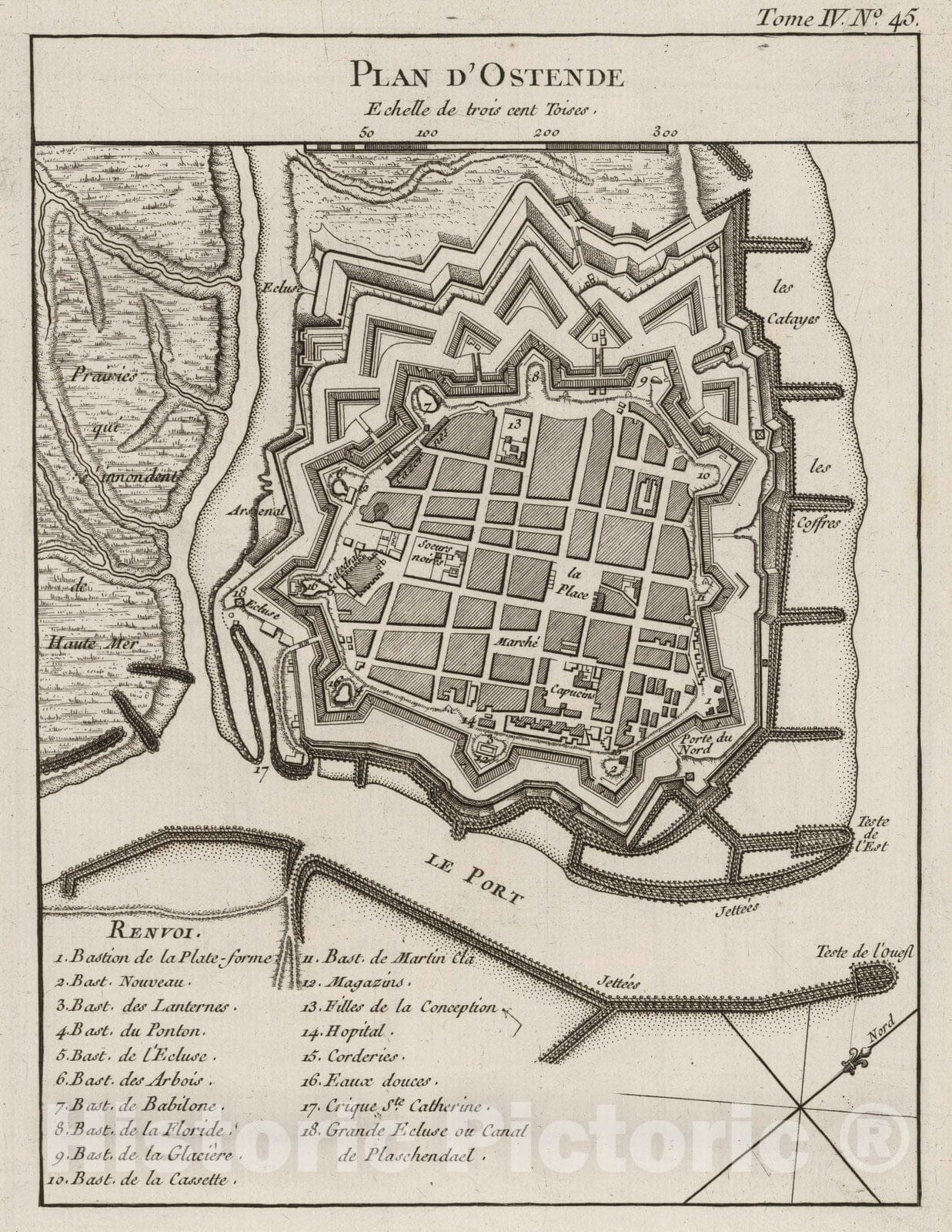 Historic Map : Belgium, , Europe 1764 Plan d'Ostende , Vintage Wall Art