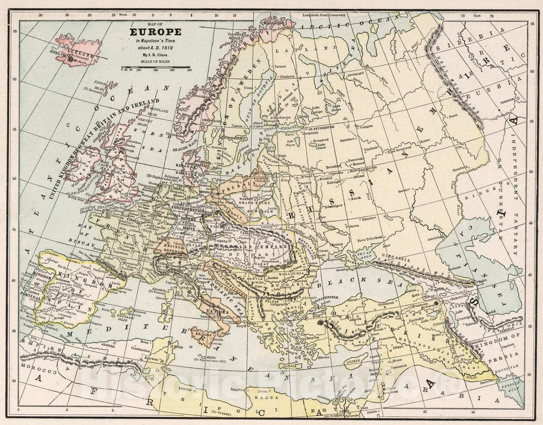 Historic Map : Map of Europe in Napoleon's time, about A.D. 1810 - Vintage Wall Art