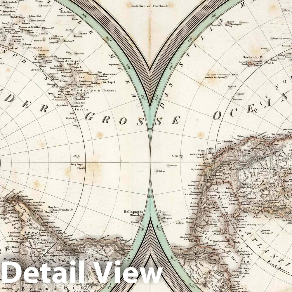 Historic Map : 1841 Die suedliche und nordliche Halbkugel der Erde. Northern and Southern Hemispheres. - Vintage Wall Art