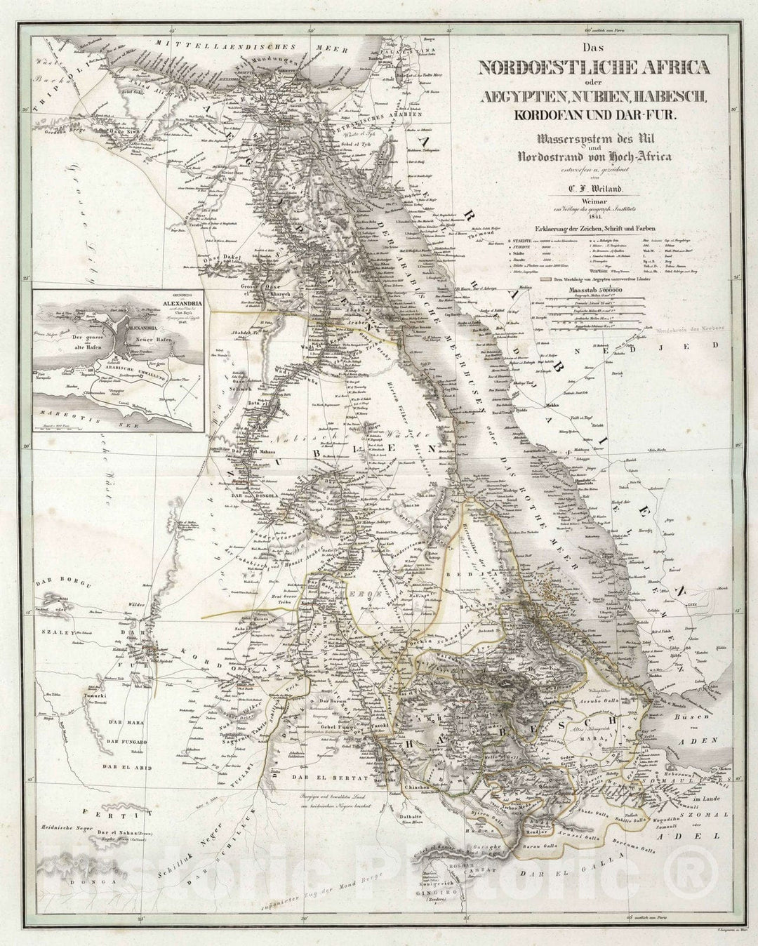 Historic Map : 1841 Northeastern Africa or Egypt, Eritrea, Sudan, and Ethiopia. - Vintage Wall Art